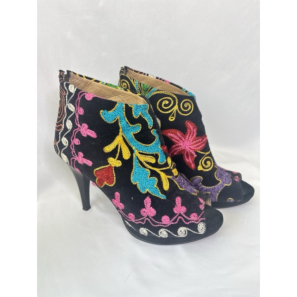 Gorgeous Colorful Floral Handmade OOAK Suzani‎ Turkey Ankle Heels 39 US 8-8.5